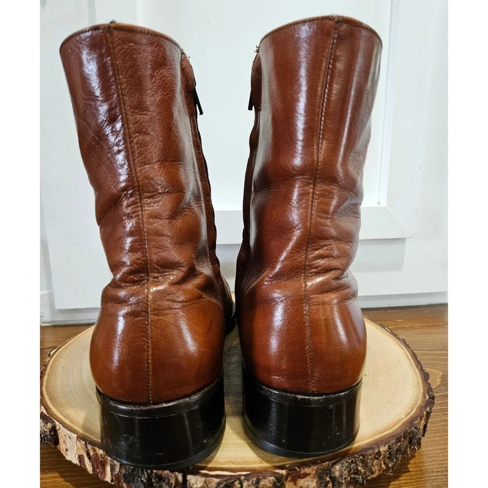 VTG 70S Disco Beatle Boots Florsheim Imperial Cognac Leather Side Zip Boots 8.5E